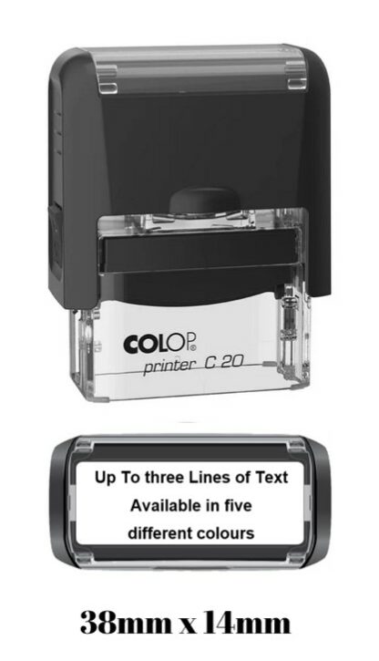 38mm x 14mm - Self-inking Personalised Rubber Stamp With Black Ink - Three Lines Of Text