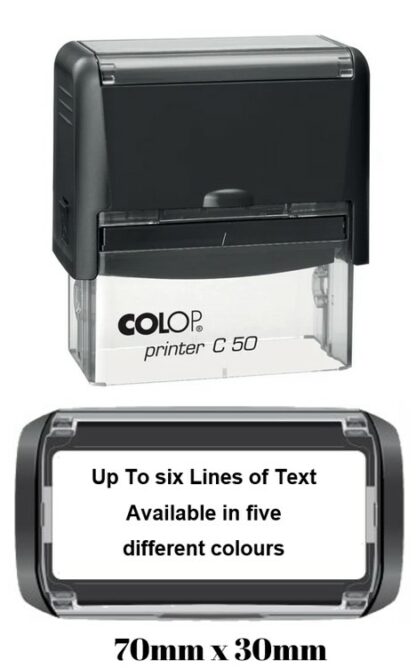 69mm x 30mm - Self-inking Personalised Rubber Stamp With Black Ink - Seven Lines Of Text