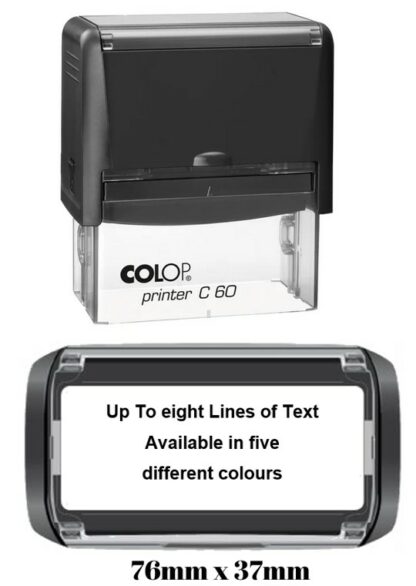 76mm x 37mm - Self-inking Personalised Rubber Stamp With Black Ink - Eight Lines Of Text