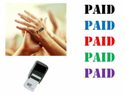 PAID Hand Stamp - Ideal for events/parties etc. 28mm x 28mm Choice of colours