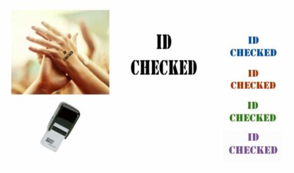 ID CHECKED Hand Stamp - Ideal for events/parties etc. 28mm x 28mm Choice of colours