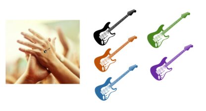 ROCK ON GUITAR Hand Stamp - Ideal for events/parties etc. 28mm x 28mm Choice of colours